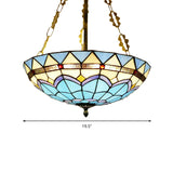 Blue Bowl Retro Style Stained Glass Semi Flush Ceiling Fixture For Coffee Shop