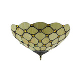 Tiffany Stained Glass Flush Mount Ceiling Light - Bowl Shape 1 Head Yellow Fixture