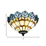 Peacock Stained Glass Flush Ceiling Light With Rustic Charm - 2 Lights For Living Room