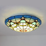 Nautical Art Glass Flush Mount Light - Tiffany Style 3 Lights Ideal For Living Room