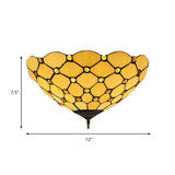 Tiffany Stained Glass Bowl-Shaped Flushmount Ceiling Light - Beige/Black 1/2 Lights
