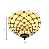 Tiffany Stained Glass Bowl-Shaped Flushmount Ceiling Light - Beige/Black 1/2 Lights