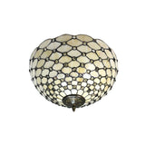 Tiffany Stained Glass Bowl-Shaped Flushmount Ceiling Light - Beige/Black 1/2 Lights