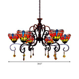 Tiffany Dragonfly Chandelier: 6-Light Stained Glass Pendant In Red