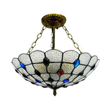 Stained Glass Semi Flush Ceiling Light Fixture With Retro Jewel Pattern - Beige/Clear/Yellow Tones