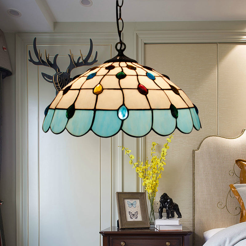 Hand Rolled Art Glass Ceiling Light - Tiffany Pink/Light Blue/Green Pendant For Bedroom Blue