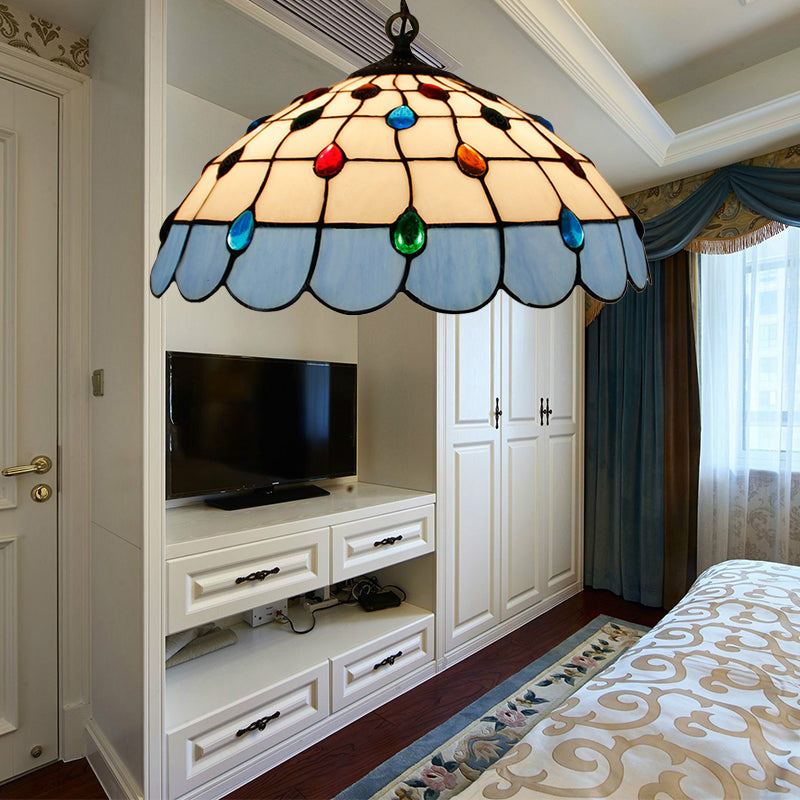 Hand Rolled Art Glass Ceiling Light - Tiffany Pink/Light Blue/Green Pendant For Bedroom Dark Blue