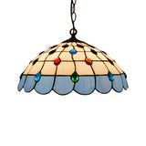 Hand Rolled Art Glass Ceiling Light - Tiffany Pink/Light Blue/Green Pendant For Bedroom