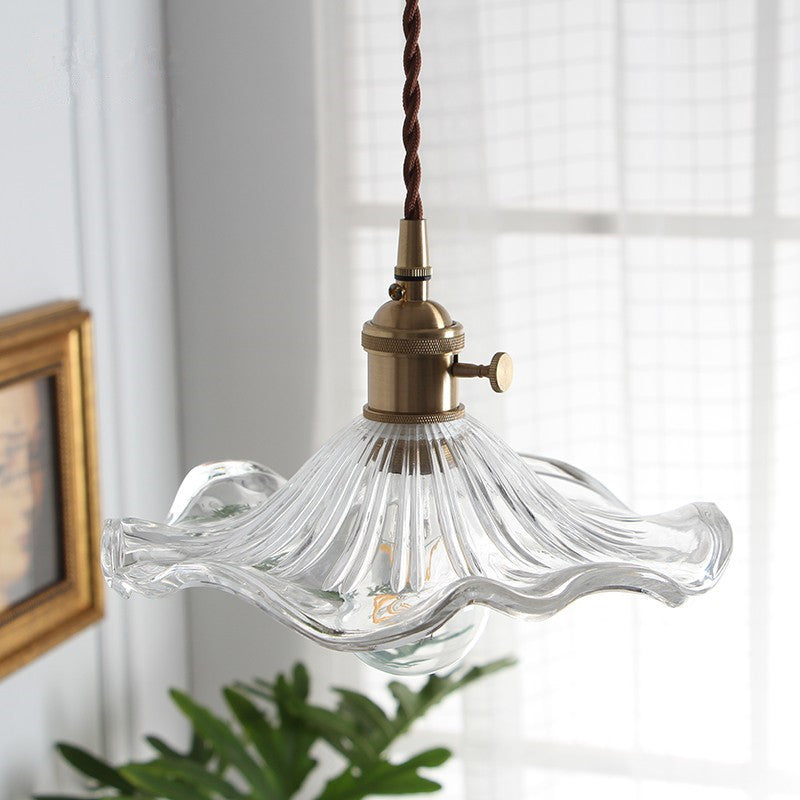 Contemporary Lotus Leaf Pendant Lamp - Clear Glass One Light Hanging Fixture For Hallway Foyer