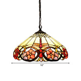 Baroque Beige Stained Glass Pendant Light With Cone Shade