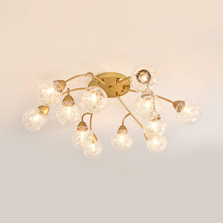 Modern Gold Led Semi Flush Ceiling Light With Clear Glass Sphere Shades - 6/12-Light Bedroom