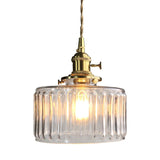 Modern Drum Pendant Light: Stylish Fluted Glass Hanging Lamp For Gallery