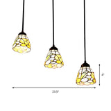 Beige Stained Glass Baroque Pendant Light Kit - 3 Cone Clusters For Living Room