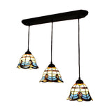 Tiffany Victorian Style Hanging Bell Shade Stained Glass Pendant Light - Blue (3 Heads) For Hotel