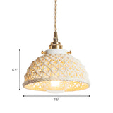 Modern Ceramic Domed Pendant Lamp - White Single Head Hanging Light For Kitchen & Hallway