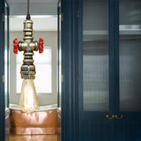 Antique Style Metal Pendant Lighting For Restaurants: Exposed Bulb Hanging Lamp With Pipe And Valve