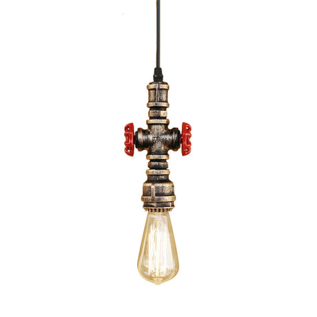 Antique Style Metal Pendant Lighting For Restaurants: Exposed Bulb Hanging Lamp With Pipe And Valve