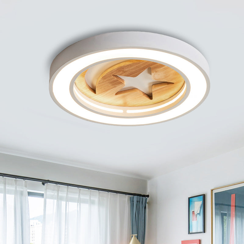 Kids Acrylic Modern Led Ceiling Lamp Slim Circle Design With Star Pattern Ideal For Bedroom