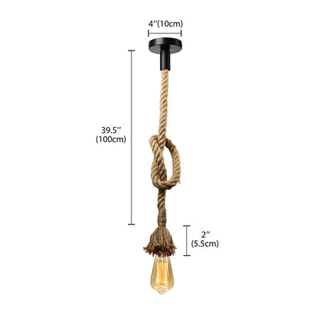 Minimalist Exposed Hanging Lamp: Natural Rope Ceiling Light In Beige