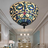 Rustic Stained Glass Flush Mount Light - 2-Light Fixture For Bedroom