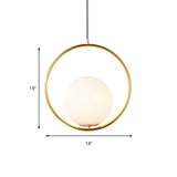 Contemporary Frosted Glass Pendant Light With Spherical Shade - White Hanging