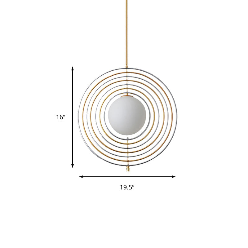 Gold Frosted Glass Orbit Pendant Light - Modern 1-Light Hanging Fixture For Dining Room With