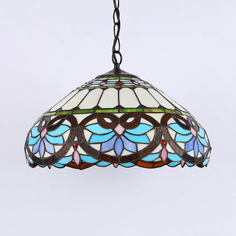 Victorian Stained Glass Dome Pendant Ceiling Light For Dining Room