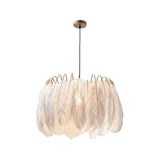 Romantic Feather & Metal Pendant Light For Adult Bedroom White 1-Light Drum Suspension