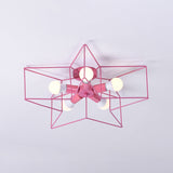 5-Light Industrial Ceiling Lamp For Kids Bedroom With Star Cage Design