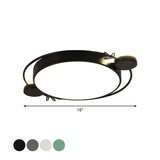 Modern Minimalist Round Flushmount Led Ceiling Light In Metallic Black/White/Grey With Stylish Ring