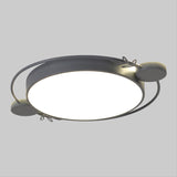 Modern Minimalist Round Flushmount Led Ceiling Light In Metallic Black/White/Grey With Stylish Ring
