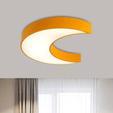 Crescent Moon Led Children Flush Mount Fixture In White/Yellow/Blue - Bedchamber Lighting Yellow