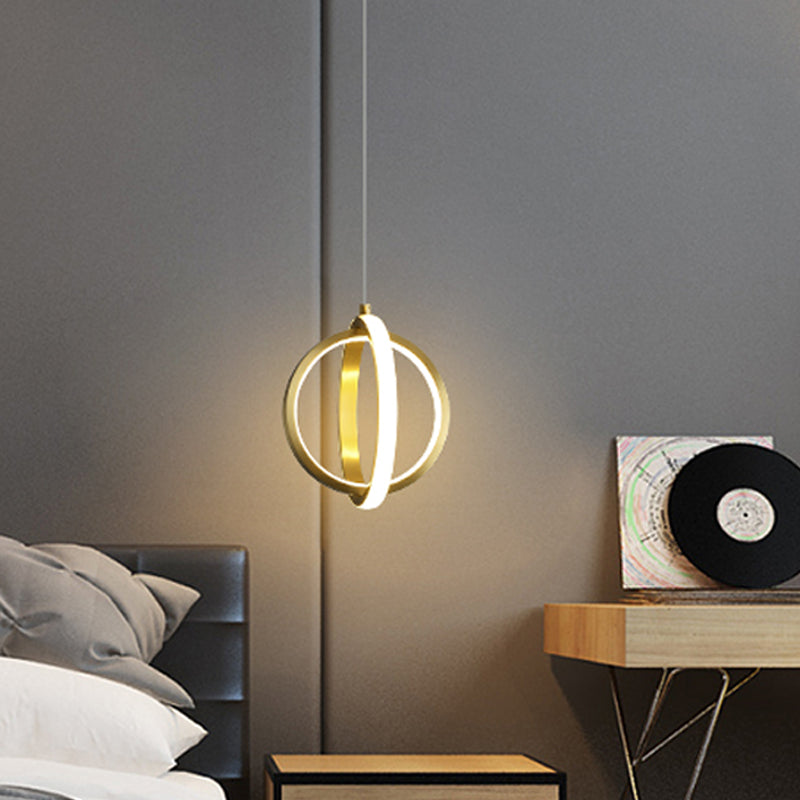 Led Gold Dual Ring Mini Pendant Light Kit With Metallic Down Lighting