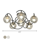 Simple Black Semi Flush Mount Ceiling Lamp With 6 Bulbs And Global Clear/Smoke Gray Glass Shade