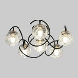 Simple Black Semi Flush Mount Ceiling Lamp With 6 Bulbs And Global Clear/Smoke Gray Glass Shade