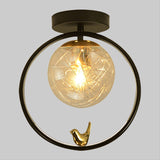 Contemporary Clear Glass Ceiling Mounted Fixture - Spherical Semi Flush Light With Single Bulb Black