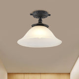 Black/Blue Column Ceiling Flush Light Mediterranean 1-Bulb Semi Mount Opaque Glass 6/13 Wide Black /