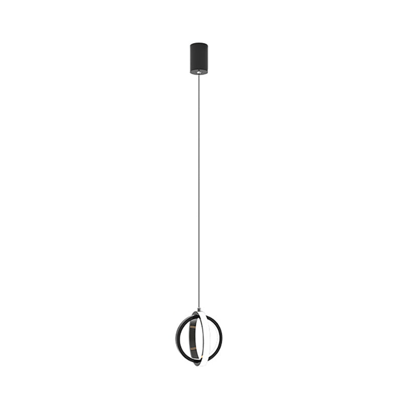 Modern Led Pendant Light With Crossed Ring Design - Black/White Metallic Shade In Warm/White