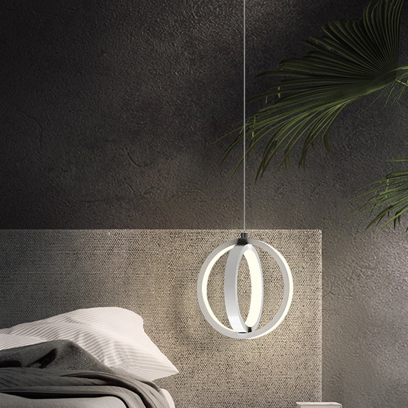 Modern Led Pendant Light With Crossed Ring Design - Black/White Metallic Shade In Warm/White