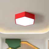 Childrens Hexagon Led Flush Ceiling Light In Macaroon Acrylic: Red/Yellow/Green Mount Lighting