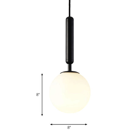 Modernist White Glass Pendant Light With Black/Gold Finish - Adjustable Sizes