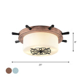 Drum Parlor Flush Mount Light - Modern Led Ceiling Fixture With Unique Rudder Design In Brown/Blue