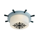Drum Parlor Flush Mount Light - Modern Led Ceiling Fixture With Unique Rudder Design In Brown/Blue