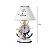 Children Style Clock Design Night Stand Lamp - Blue Shaded Single Bulb Resin Table Light With Rudder