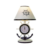 Children Style Clock Design Night Stand Lamp - Blue Shaded Single Bulb Resin Table Light With Rudder