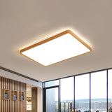 Minimalist Wood Ceiling Lamp Led Flushmount Lighting In Beige Square/Oblong Shape 17/21/25.5 Length