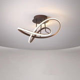 Metallic Twisted Semi Flush Led Ceiling Light In Nordic Black/White/Coffee For Bedroom