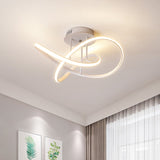 Metallic Twisted Semi Flush Led Ceiling Light In Nordic Black/White/Coffee For Bedroom White