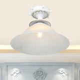 Nautical Glass Bell Semi-Flush Mount Ceiling Light For Hallways With Opaline And 1 Bulb In