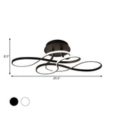 Iron Twisted Ceiling Fixture - Minimalist Black/White Led Semi Mount Lighting With Warm/White Light